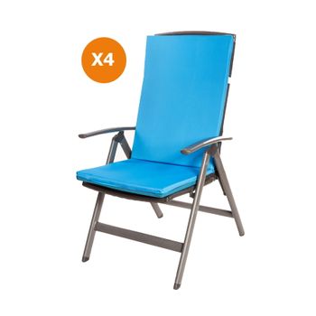 Cojín Para Silla 4 Ud| Cojín 110x47x4cm Azul| Cojín Para Silla De Exterior| Cojín De Asiento Con Respaldo Alto