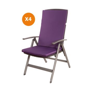 Cojín Para Silla 4 Ud| Cojín 110x47x4cm Violeta Oscuro| Cojín Para Silla De Exterior| Cojín De Asiento Con Respaldo Alto