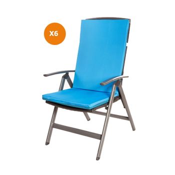 Cojín Para Silla 6 Ud| Cojín 110x47x4cm Azul| Cojín Para Silla De Exterior| Cojín De Asiento Con Respaldo Alto