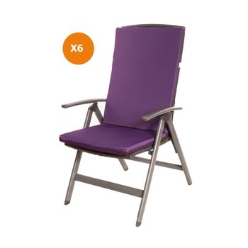 Cojín Para Silla 6 Ud| Cojín 110x47x4cm Violeta Oscuro| Cojín Para Silla De Exterior| Cojín De Asiento Con Respaldo Alto