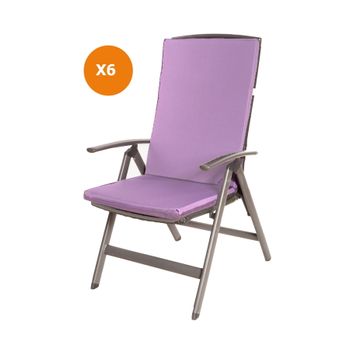 Cojín Para Silla 6 Ud| Cojín 110x47x4cm Violeta Claro| Cojín Para Silla De Exterior| Cojín De Asiento Con Respaldo Alto