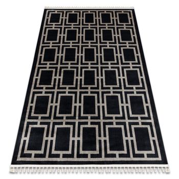 Alfombra Amour 53078b Negro - Geométrico, Líneas Moderno, Elegante 78x300 Cm