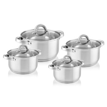 Batería de Cocina Acero Inoxidable, 6 Piezas, Inducción, Tapas Cristal,  Todo Tipo de Cocinas, Maestro, Plata, , MR-3513-6L