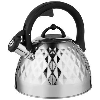 Tetera Con Silbato, Hervidor De Agua 2,5l, Inducción, Acero Inox, Moderno, Mango Ergonómico Acero Inoxidable  Florina Fenny Mirror