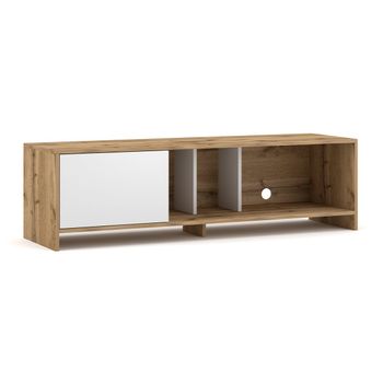 Mueble De Tv 1 Puerta 140 Cm - Acabado Madera Clara Y Blanco - L 140  X A 40  X H 40  Cm