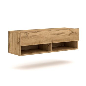 Mueble De Tv De Pared Puerta Abatible 2 Baldas 100 Cm - Acabado Madera - L 100  X A 31  X H 30  Cm