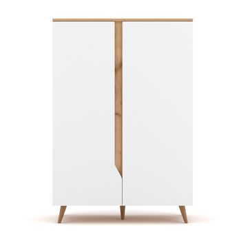 Aparador Alto Escandinavo Con 2 Puertas - Acabado Madera Y Blanco - L 90  X A 42  X H 132  Cm