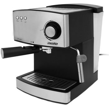 Cafetera Expresso Manual 15 Bares 1,6 L, Brazo Doble Salida, Espumador Leche, Calientatazas Plata 850w Mesko Ms 4403