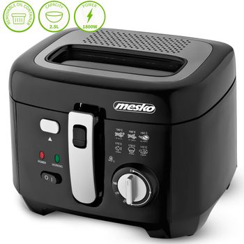 Freidora Eléctrica Compacta, 2,5 L, Cubeta Desmontable Lavable, Antiadherente, Libre Bpa Negro 1800w Mesko Ms 4908