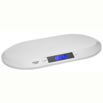 Báscula Bebé Digital Hasta 20 Kg, Pantalla Lcd, Función Hold Peso Preciso Con Movimiento, Tara Blanco  Adler Ad8139