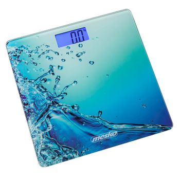 Báscula De Baño Digital Alta Precisión 150kg Cristal Diseño, Pantalla Lcd Apagado Automático Azul  Mesko Ms8156