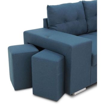 Sofá Esquinero Convertible Reversible 4-5 Plazas Tela Azul Con Cajón 2