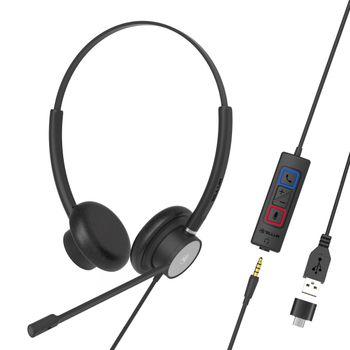 Voice 420 Auriculares Para Centro De Llamadas Tellur, Con Cable, Binaural, Usb, Jack 3,5 Mm, Negro