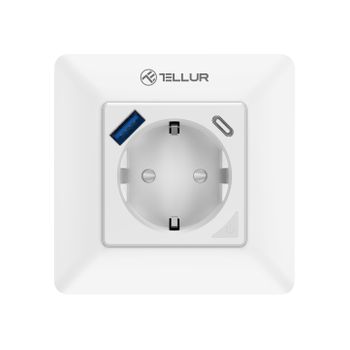 Tellur Smart Wifi Enchufe De Pared, 3600w, 16a, Pd20w, Usb 18w, Lectura De Energía, Blanco