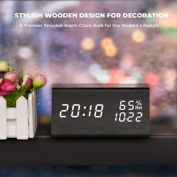 Reloj Despertador Digital De Madera, Ceramarble Furni, Usb, Táctil/sonido, Pantalla De Fecha Y Hora