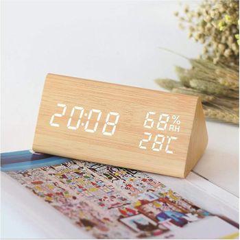 Reloj Despertador Electrónico De Madera Led, Reloj Digital Con 3 Configuraciones De Alarma, Reloj Despertador Digital Alimentado Por Usb Con Pantalla De Hora, Temperatura Y Humedad, 12/24