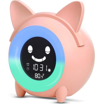 Reloj Despertador Infantil Con Luz Nocturna, Ceramarble Furni, Luz Ajustable En 5 Colores, Altavoces, Alarma Programable, Pantalla Automática De Temperatura