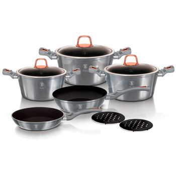 Batería de cocina - BERLINGERHAUS Carbon Pro, Batería Cocina Inducción 10  Piezas, Antiadherente Mármol sin PFOA, Aluminio, 3 Cazuelas