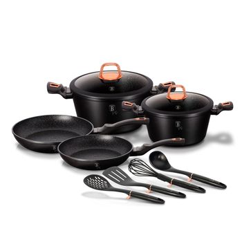 Berlinger Haus Carbon Pro Batería Cocina Inducción 13 Piezas, Antiadherente  Mármol Sin Pfoa Gris, P