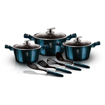 Berlinger Haus Aquamarine Juego Cuchillos Cocina Profesional Acero  Inoxidable, Cocinero Cebollero, Rebanador Tabla Bambú Azul Marino