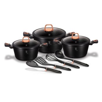 Batería Cocina Inducción 10 Piezas, Antiadherente Mármol Sin Pfoa,  Aluminio, Cazuelas Sartenes Negro Berlinger Haus Black Rose con Ofertas en  Carrefour