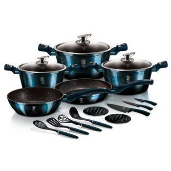 Batería Cocina Inducción 8 Piezas, Aluminio Fundido Sin Pfoa, Set Cazuelas  + Tapa Asas Silicona Negro Wecook Wcok-chef4b con Ofertas en Carrefour