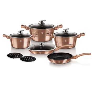 Batería Cocina Inducción 15 Piezas Antiadherente Sin Pfoa Aluminio Cazuelas  Sartenes Utensilios Rosa Berlinger Haus I-rose con Ofertas en Carrefour