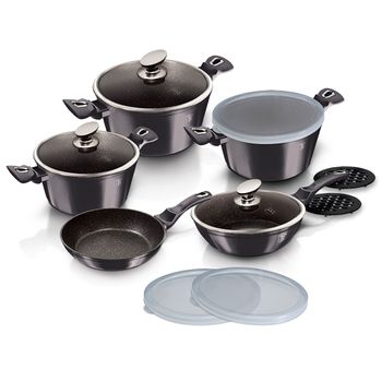 Batería Cocina Inducción 13 Piezas, Antiadherente Sin Pfoa, Aluminio, Cazuelas Sartenes Tapas Gris Oscuro  Berlinger Haus Carbon Pro