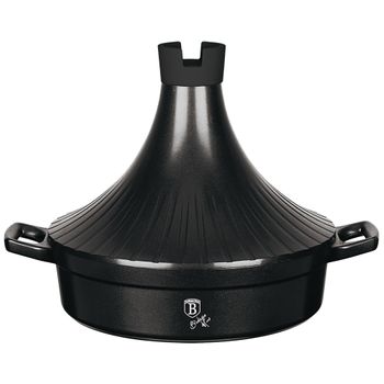 Tajine Hierro Fundido Antiadherente 28 Cm, Inducción, Olla Tajín Marroquí Tapa Cónica Cerámica Negro  Berlinger Haus Granit Diamond