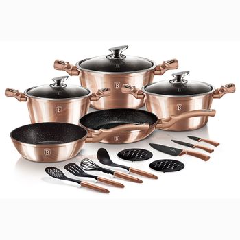 Batería de cocina - BERLINGERHAUS Black Rose, Batería Cocina Inducción 10  Piezas, Antiadherente Mármol sin PFOA, Aluminio, Cazuelas Sa