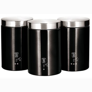 Set 3 Botes Cocina Almacenaje Acero Inoxidable, Diseño Moderno, Ø11x17,8cm Especias, Té ,café Acero Inoxidable / Negro  Berlinger Haus Black Silver