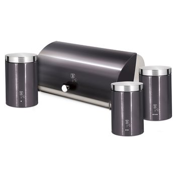 Panera De Mesa +juego 3 Botes Cocina Almacenaje Acero Inoxidable Contenedor De Pan Con Tapa Inox/gris Oscuro  Berlinger Haus Carbon Pro