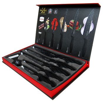 Juego 6 Cuchillos Cocina Profesional, Hoja Acero Inoxidable, Cocinero,  Cebollero, Pan, Santoku, Berlinger Haus, Negro/Gris, , Carbon Pro