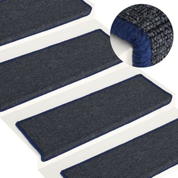 Alfombrillas De Peldaños De Escalera 15 Piezas | Alfombras De Escalera | Tapetes De Escalera Gris Y Azul 65x21x4 Cm Cfw731774