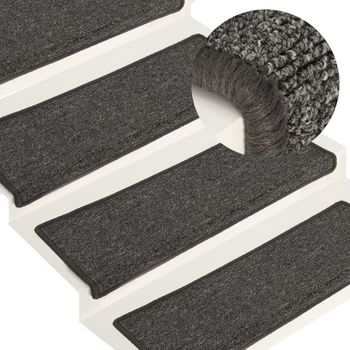 Alfombrillas De Peldaños De Escalera 15 Piezas | Alfombras De Escalera | Tapetes De Escalera Gris Y Negro 65x21x4cm Cfw731776