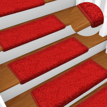 Alfombrillas De Peldaños De Escalera 15 Piezas | Alfombras De Escalera | Tapetes De Escalera Rojo 65x21x4 Cm Cfw731796