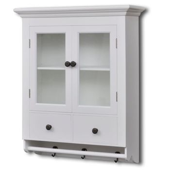 Armario De Cocina De Pared | Mueble Pared De Madera Y Puerta De Vidrio Blanco Cfw740224