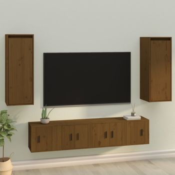 Pack 2 Uds Armario De Pared | Mueble Pared Madera De Pino Marrón Miel 30x30x80 Cm Cfw740524