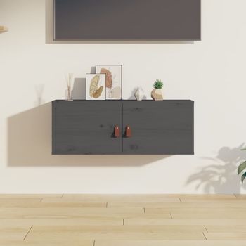 Armario De Pared | Mueble Pared De Madera Maciza De Pino Gris 80x30x30 Cm Cfw740652