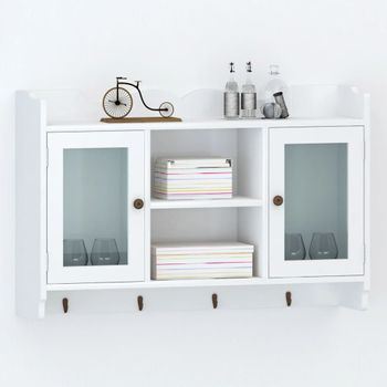 Armario De Pared | Mueble Pared Estante Expositor Vidrio Mdf Blanco Libros/dvd Cfw740666