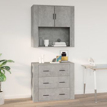 Armario De Pared | Mueble Pared Madera Contrachapada Gris Hormigón 80x33x80 Cm Cfw740735