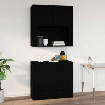 Armario De Pared | Mueble Pared Madera Contrachapada Negro 80x33x80 Cm Cfw740754