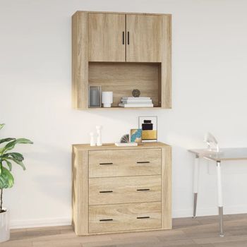 Armario De Pared | Mueble Pared Madera Contrachapada Roble Sonoma 80x33x80 Cm Cfw740768