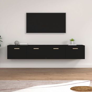 Pack 2 Uds Armarios De Pared | Mueble Pared Contrachapada Negro 100x36,5x35 Cm Cfw741713