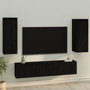 Pack 2 Uds Armarios De Pared | Mueble Pared Madera Maciza De Pino Negro 30x30x80 Cm Cfw741836