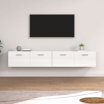 Pack 2 Uds Armarios Pared | Mueble Pared Contrachapada Blanco Brillo 100x36,5x35 Cm Cfw741863