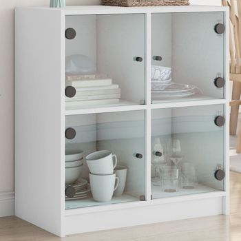 Armario De Almacenamiento | Armario Auxiliar Con Puertas De Vidrio Blanco 68x37x75,5 Cm Cfw739361