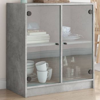 Armario De Almacenamiento | Armario Auxiliar Puertas De Vidrio Gris Hormigón 68x37x75,5 Cm Cfw739469