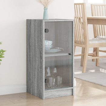 Armario De Almacenamiento | Armario Auxiliar Puertas De Vidrio Gris Sonoma 35x37x75,5 Cm Cfw739471