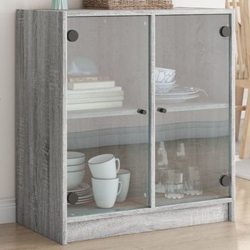 Armario De Almacenamiento | Armario Auxiliar Puertas De Vidrio Gris Sonoma 68x37x75,5 Cm Cfw739473